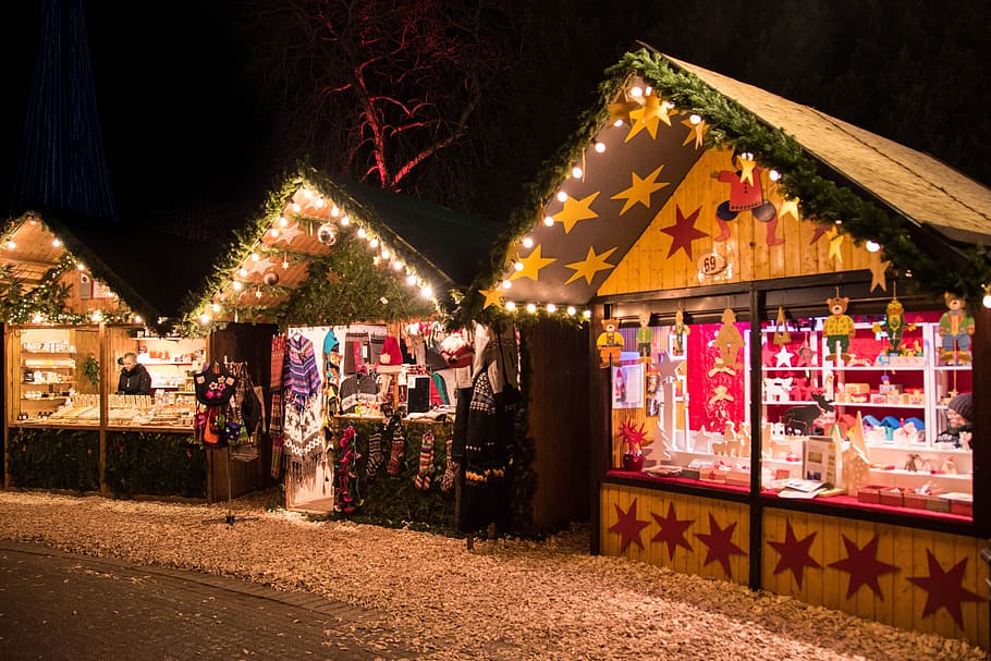 Christmas Market, Night Photograph, star, evening, mood, bright