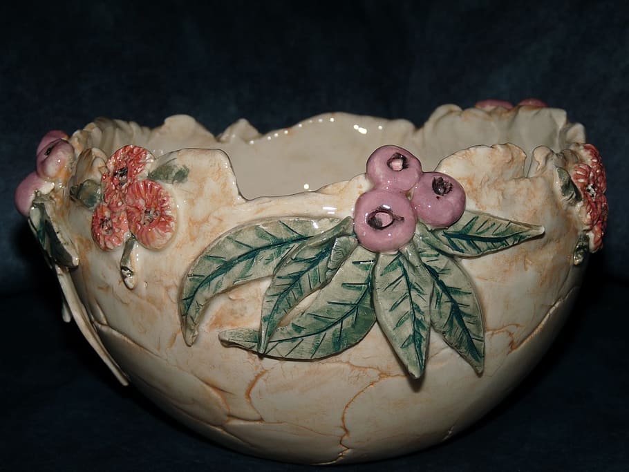 Pottery, Fruit, Bowl, cultures, decoration, craft, black background HD wallpaper