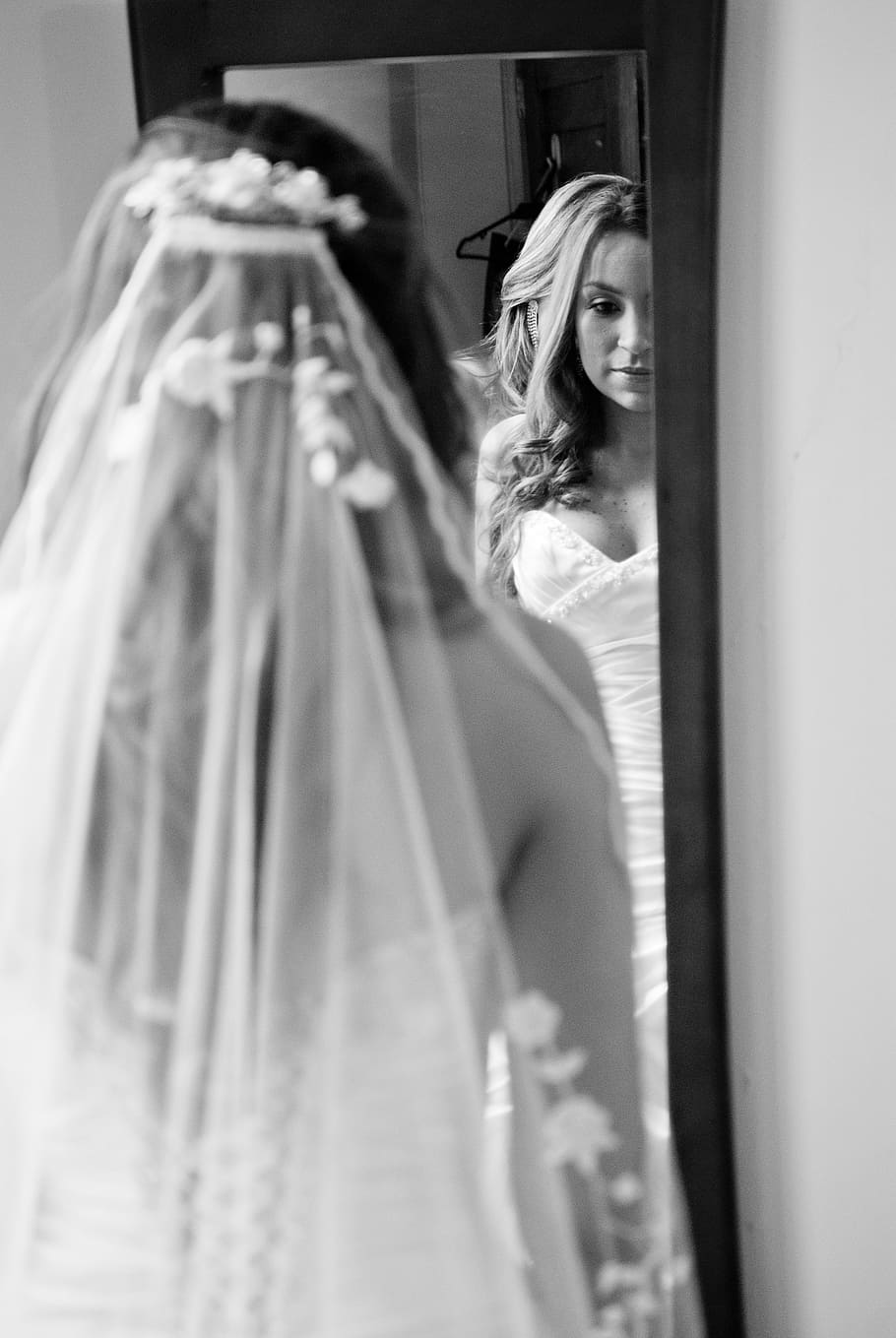 wedding, marriage, one person, women, indoors, standing, mirror HD wallpaper