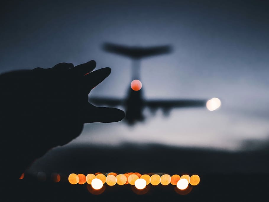 silhouette photo of airplane landing on airline, photography of silhouette of plane HD wallpaper