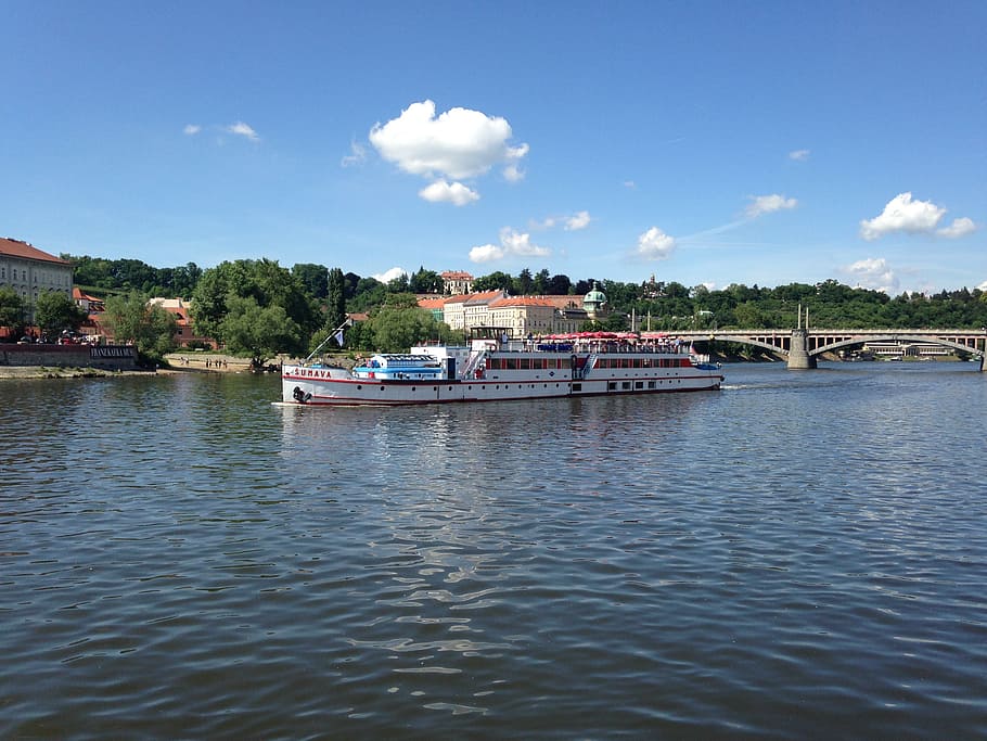 prague, vltava, steamer, river, nautical vessel, water, mode of transportation HD wallpaper