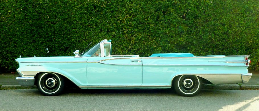 teal Chevrolet Bel Air convertible coupe, mercury, auto, classic HD wallpaper