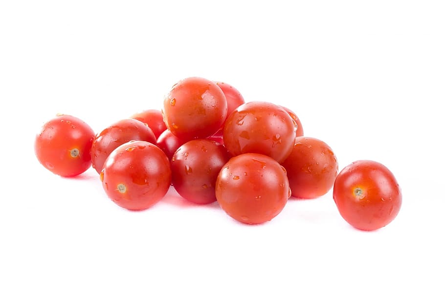 red tomatoes, isolated, ripe, natural, recipe, vegetables, cherry tomato HD wallpaper