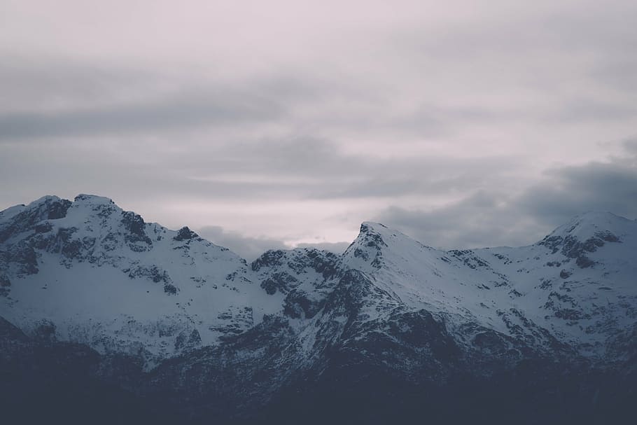 mountains, peaks, snow, summit, sky, clouds, cloudy, nature HD wallpaper