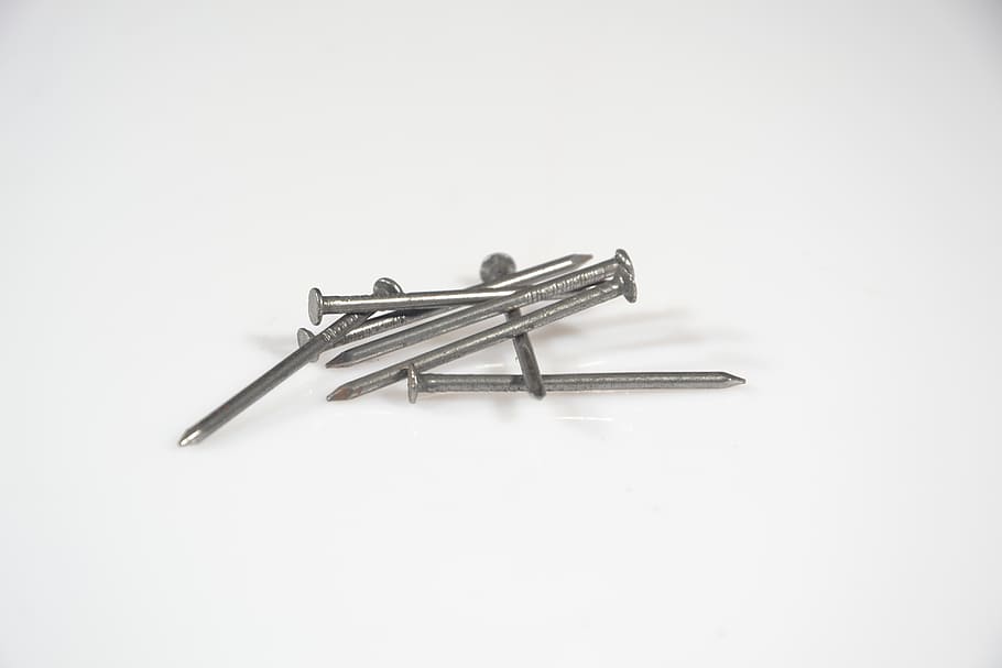 gray nails on white surface, tools, metal, work Tool, steel HD wallpaper