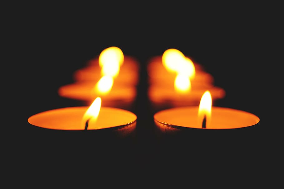 selective focus of taillight candles, dark, fire, night, blur HD wallpaper