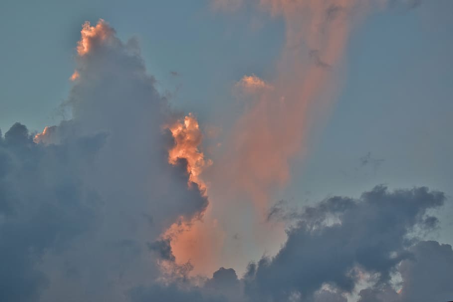 Sunset, clouds, sky, storm clouds, evening, orange, color, weather HD wallpaper