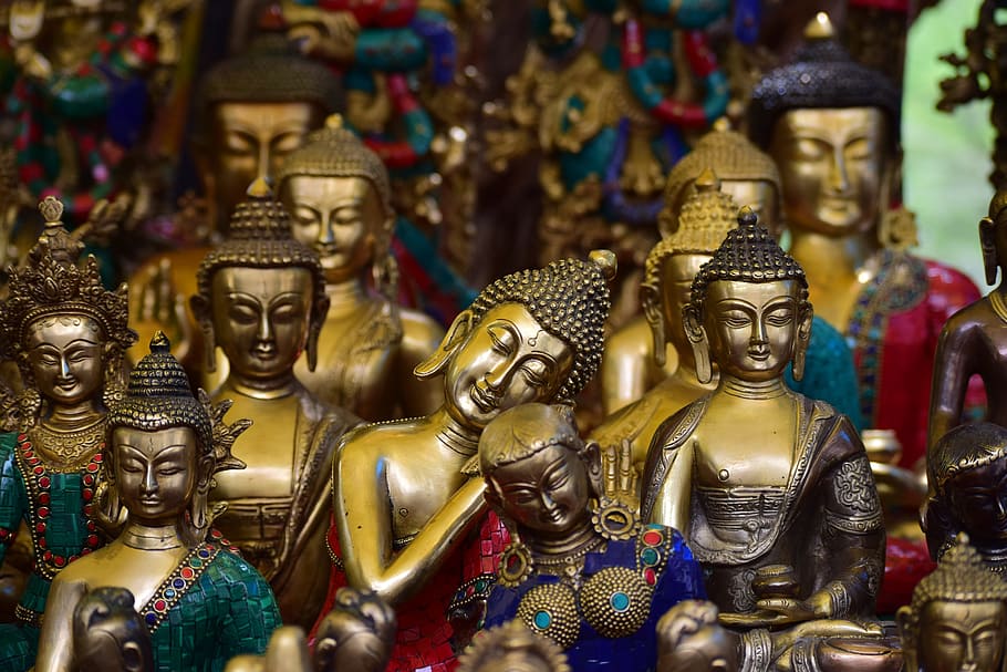 Gautama Buddha figurine lot, statue, show piece, color, metal HD wallpaper