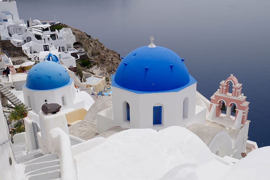greece, santorini, greek island, blue, architecture, view, hot, HD wallpaper
