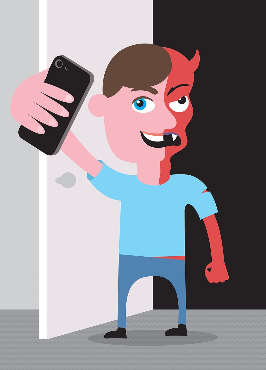 2732x1536px | free download | HD wallpaper: selfie, photo, devil,  character, cartoon, good, bad, ugly, one person | Wallpaper Flare