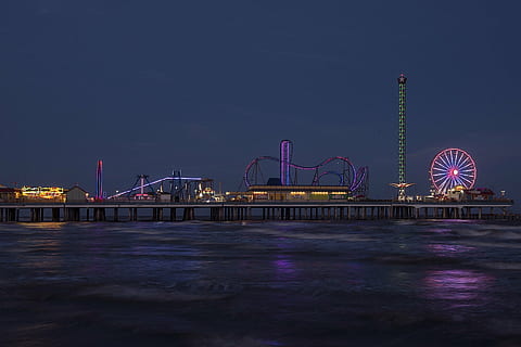 HD wallpaper: Galveston, Texas, Skyline, park, amusements, lights ...