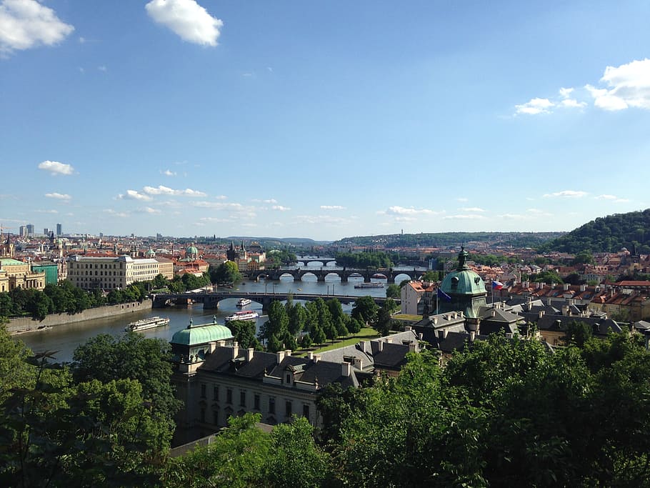 prague, vltava, bridges, river, city, cityscape, europe, architecture, HD wallpaper