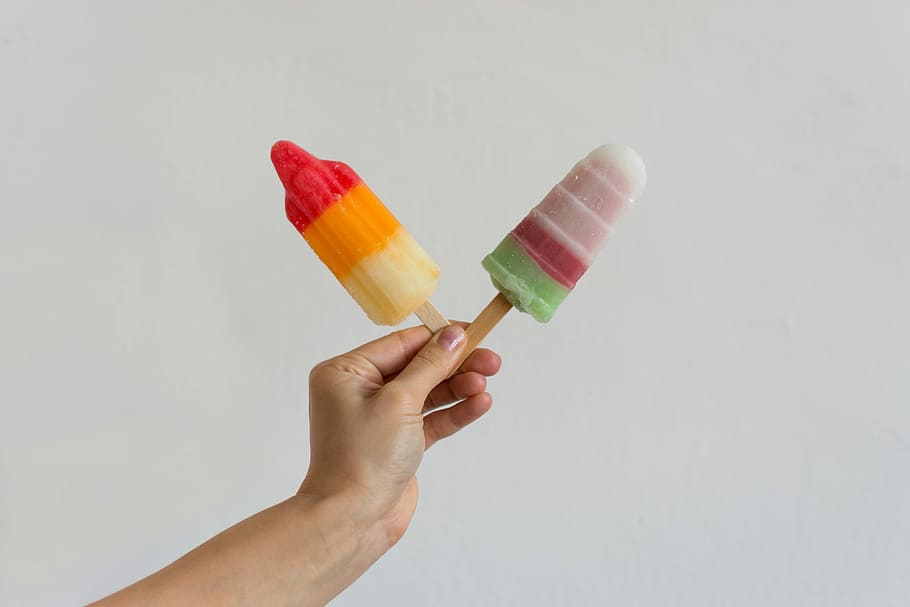 Popsicle decision, hands, ice cream, summer, sweet, white background, HD wallpaper