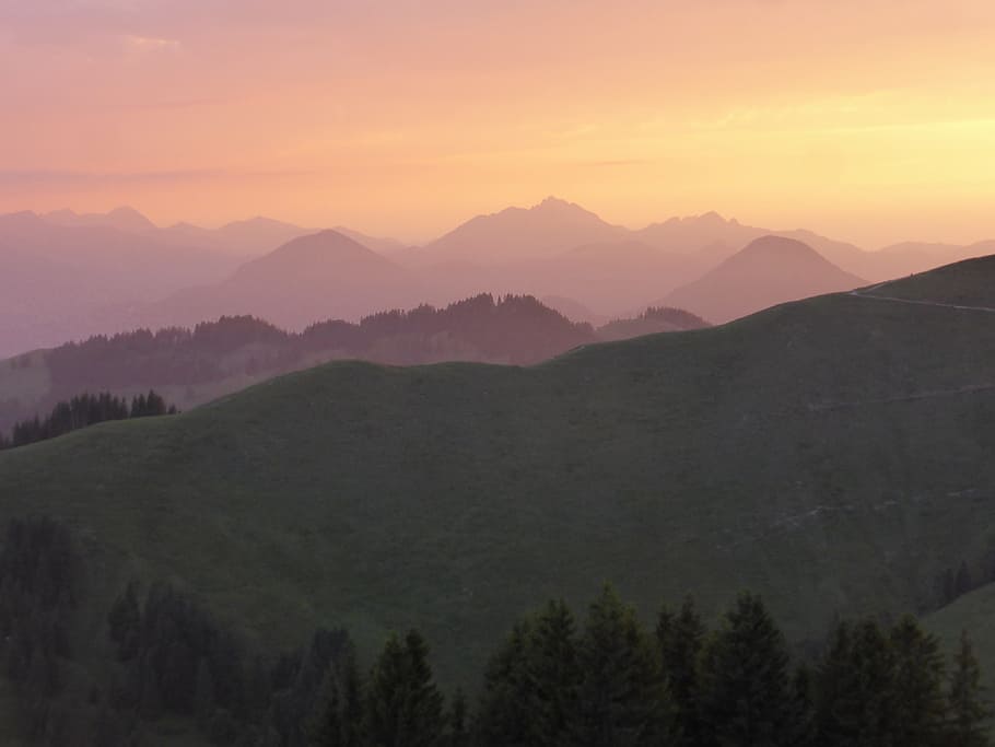 Sunset, Tyrol, Alpine, nature, mountain, tree, landscape, beauty in nature HD wallpaper