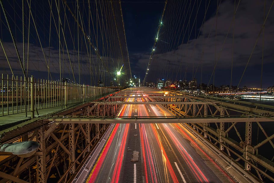 time lapse photography of cars on bridge during night time, transportation, HD wallpaper