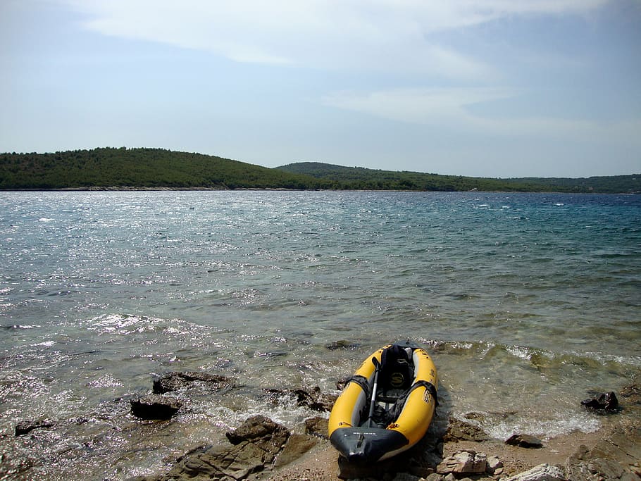 nature, kayak, sky, clouds, sun, island, sea, zecevo, croatia HD wallpaper