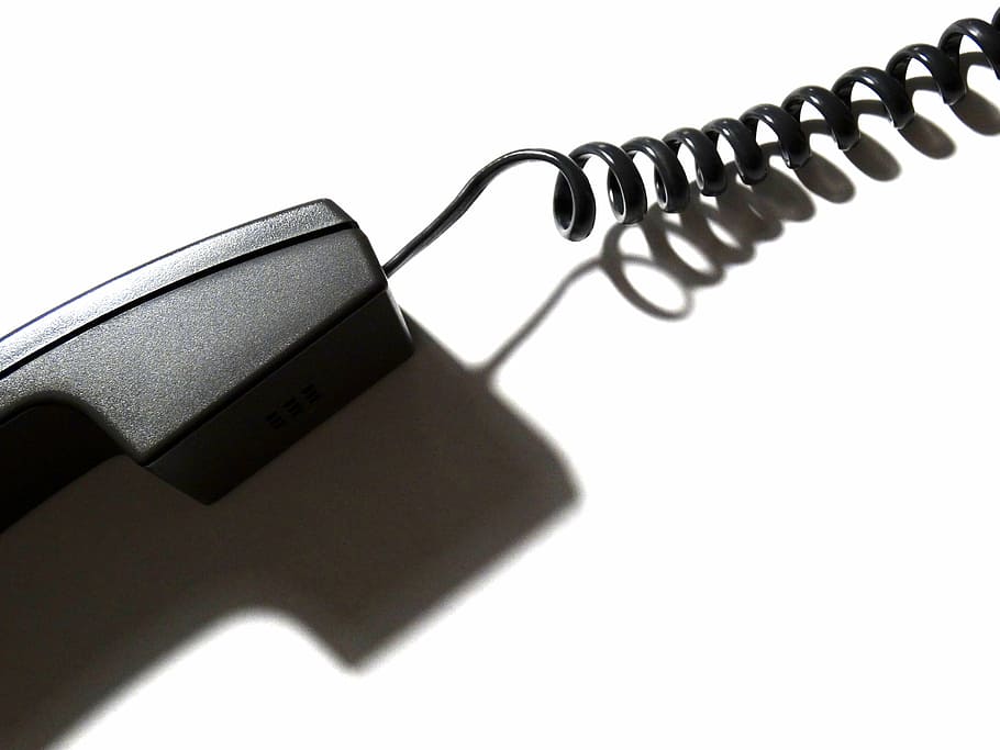 black telephone, communication, spiral cable, connection, light and shadow HD wallpaper