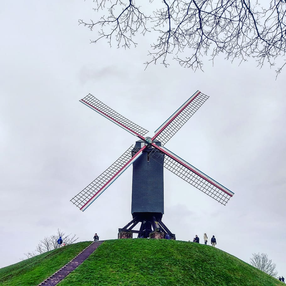 windmill, sky, energy, landscape, green, renewable energy, alternative energy HD wallpaper