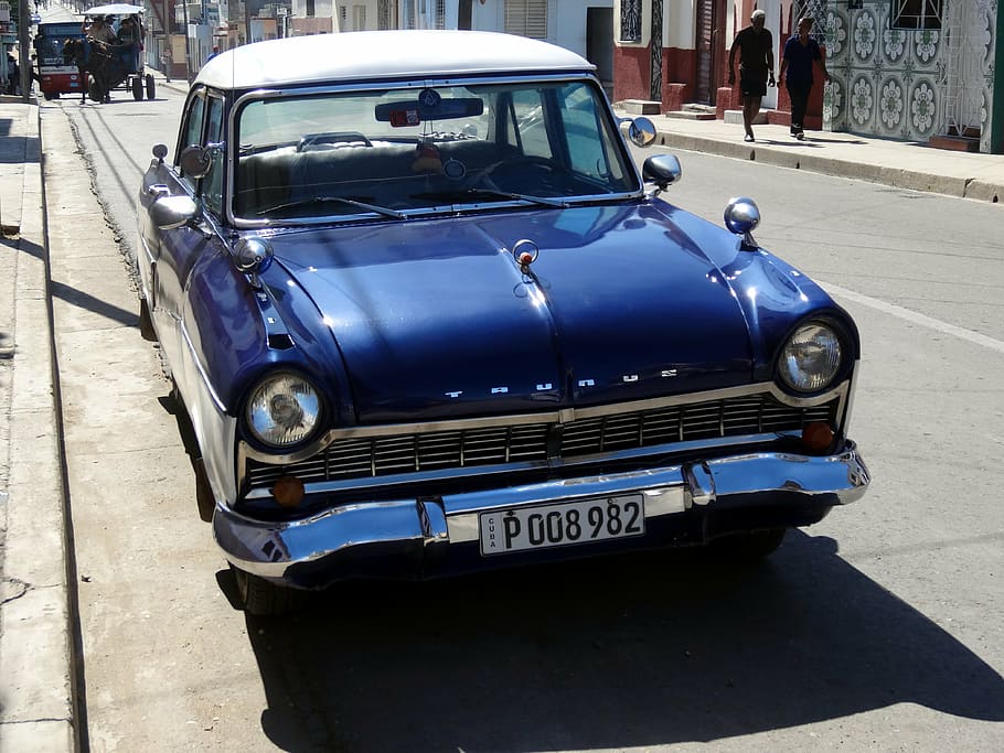 car, retro, blue, old, ford, taurus, mode of transportation HD wallpaper