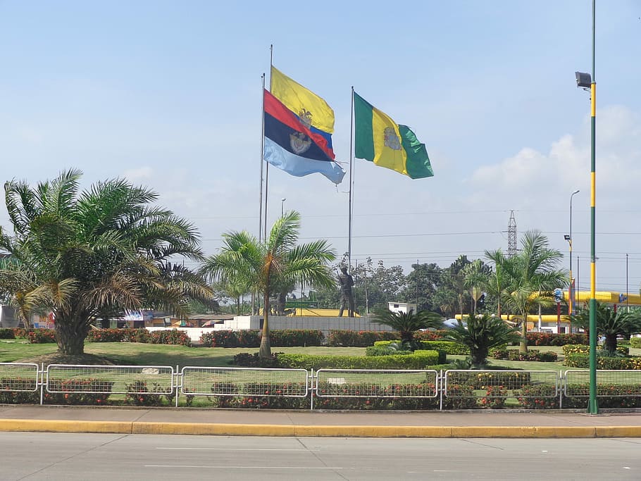 Flags, Path, Tourism, patriotism, day, pride, waving, palm tree HD wallpaper