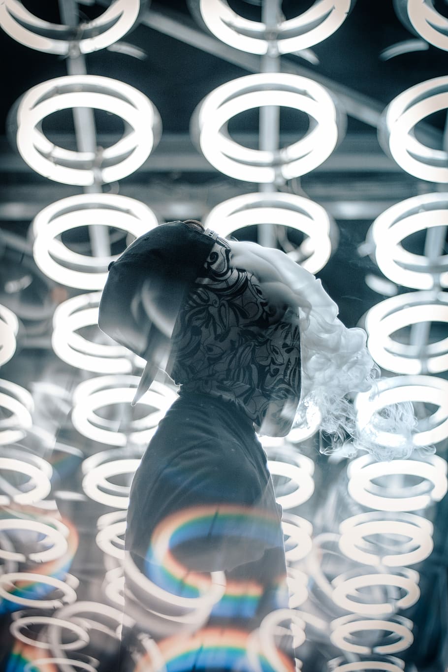 Soul Release, person wearing cap covered face by kerchief, circles HD wallpaper