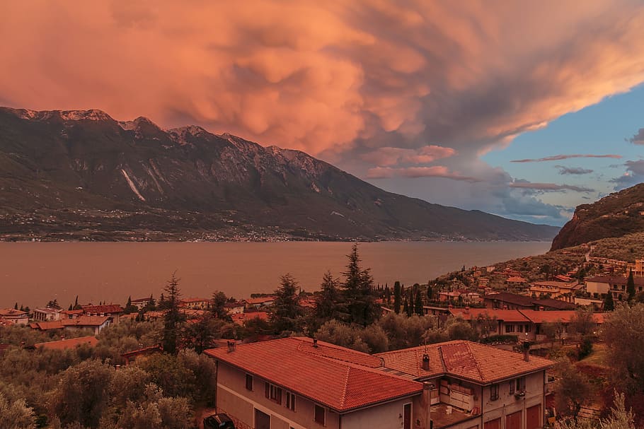 clouds, sunset, italy, mountain, sky, cloud - sky, architecture HD wallpaper
