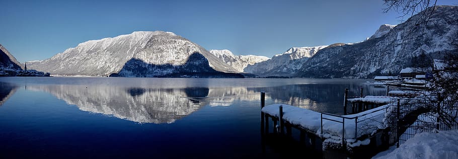 landscape photography of lake near mountain, hallstatt, upper austria