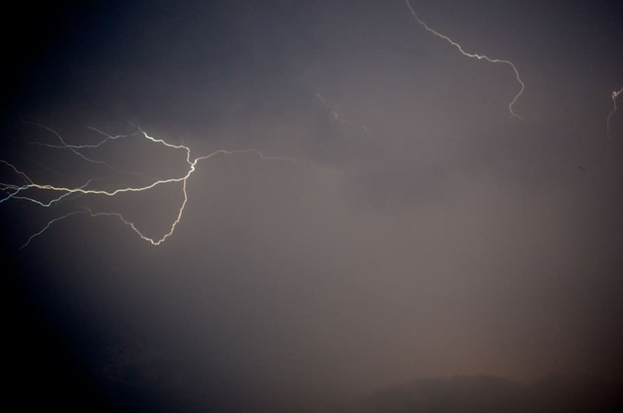 lightning, clouds, night, thunderstorm, weather, sky, nature HD wallpaper