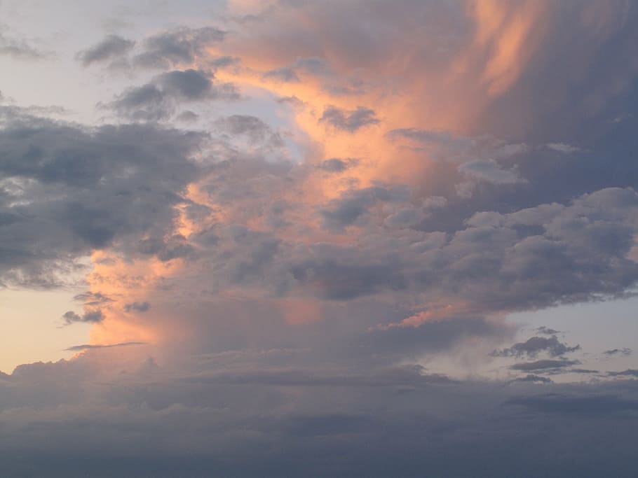 sunset clouds, layered clouds, sky, orange, beauty, storm, nature HD wallpaper