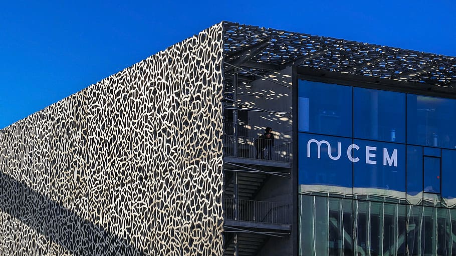 architectural photography of gray building, museum, mucem, architecture HD wallpaper