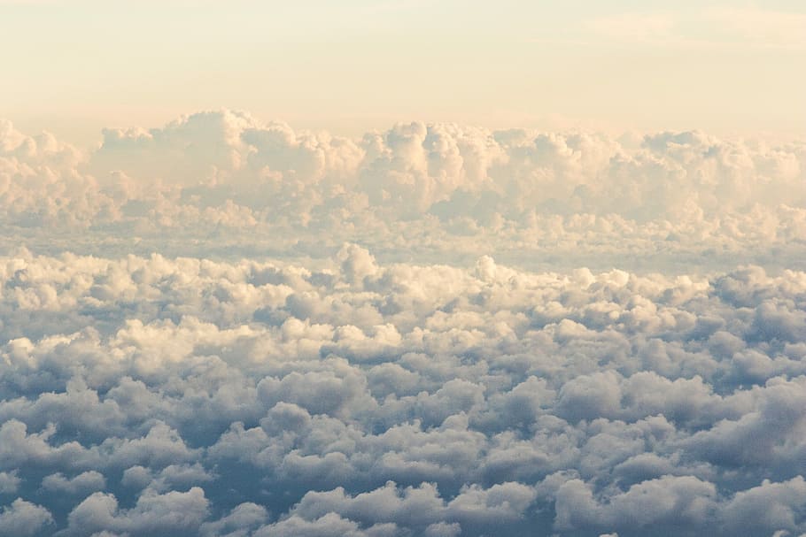 cloud formation, white clouds at daytime, sky, aerial, airplane HD wallpaper