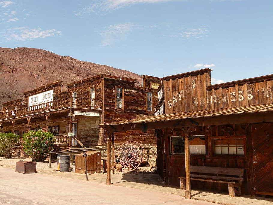 photo of brown wooden 2-storey house, calico, calico ghost town
