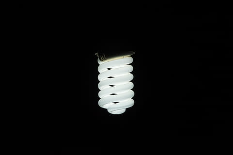 turned on light bulb, white spiral light bulb, fluorescent lamp HD wallpaper
