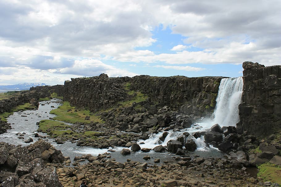 waterfall, landscape, iceland, sky, scenics - nature, rock HD wallpaper