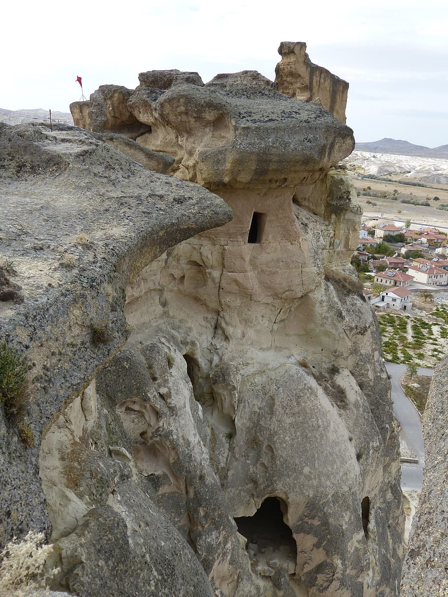 cavusin, rock, tufa, climb, great, flag, ascent, avanos, nevşehir cappadocia, HD wallpaper