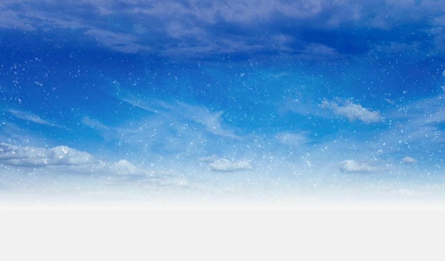 blue and white cloud painting, snow, flurries, sky, day, winter