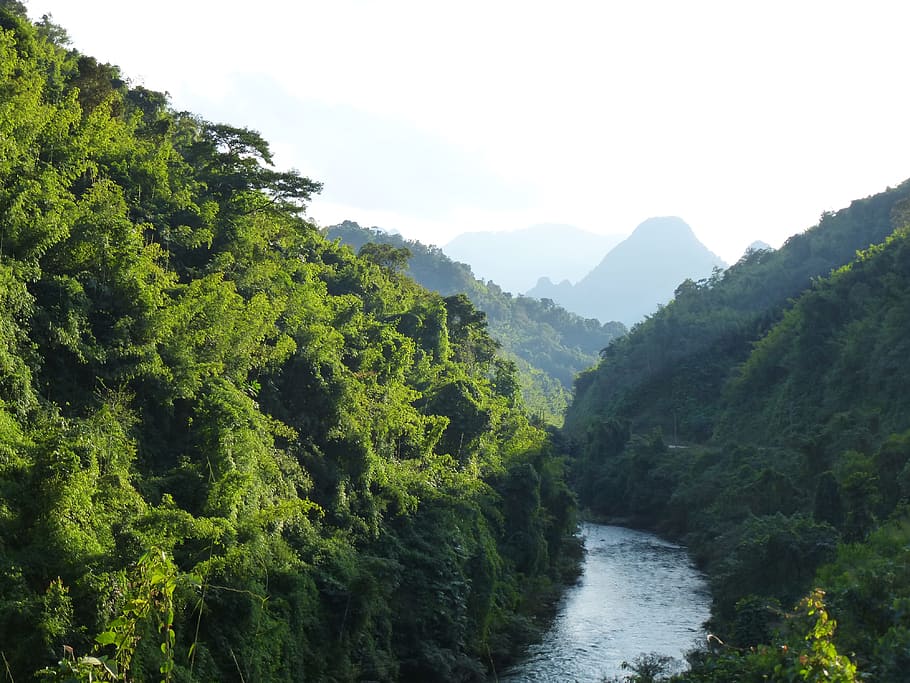 Laos, River, Landscape, Mountains, nature, idyllic, asia, forests HD wallpaper