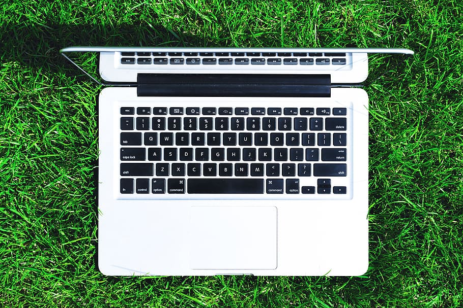 Overhead view of laptop computer in grass, technology, computer Keyboard HD wallpaper