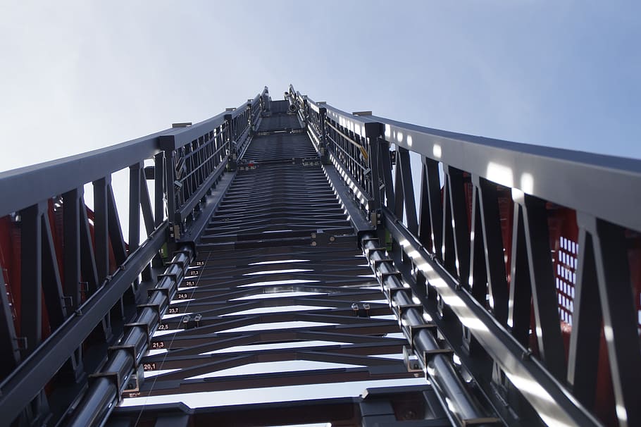 focus photography of gray steel railings, Turntable Ladder HD wallpaper