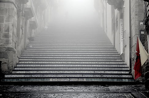 red and white flag along stair photo, stairs, steps, temple HD wallpaper