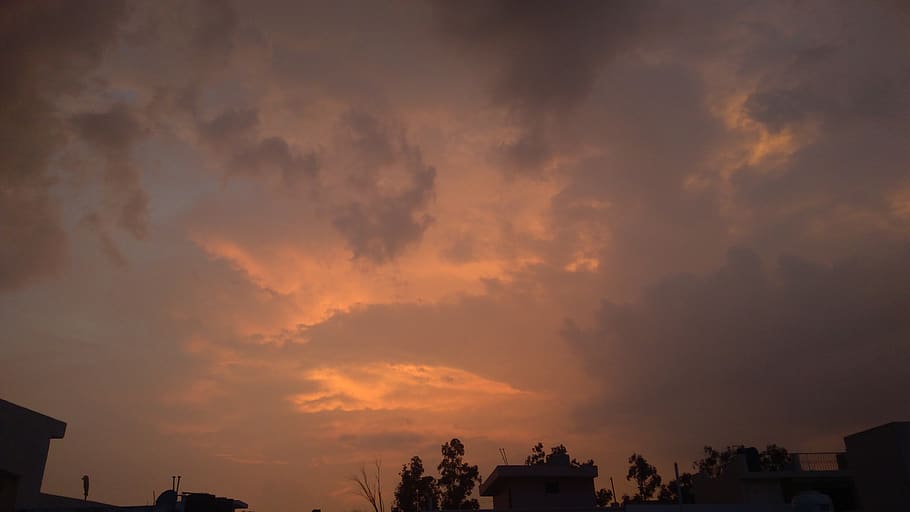 landscape, sunset, silhouette, sky, cloud - sky, building exterior HD wallpaper