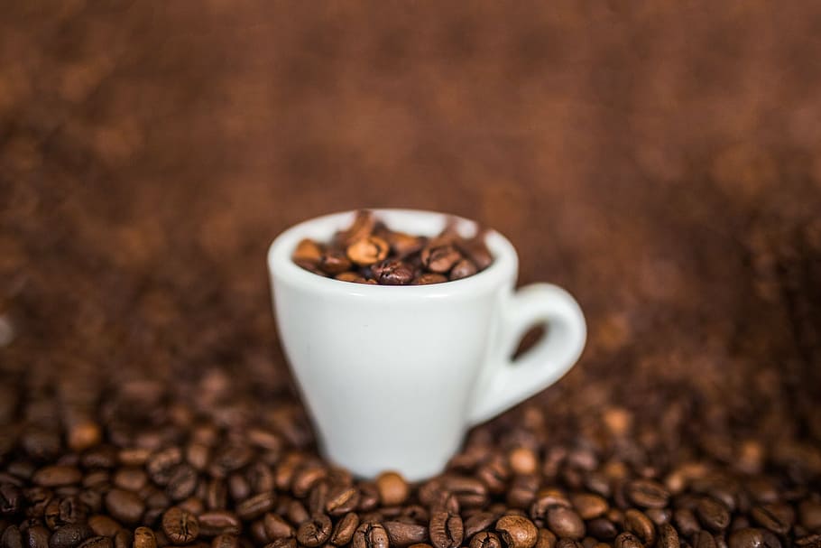 white teacup with coffee beans, espresso, cafe, coffee - drink HD wallpaper