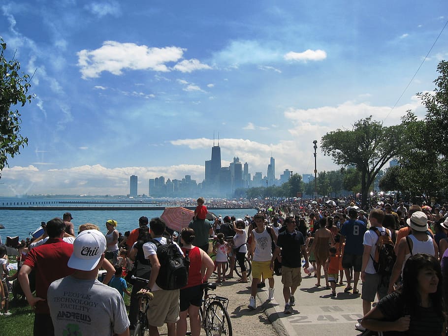 Crowd, Chicago, Lake, Front, Skyline, lake front, urban, city HD wallpaper