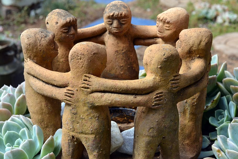 garden ornament, cement, creative, sculpture, statue, human representation HD wallpaper
