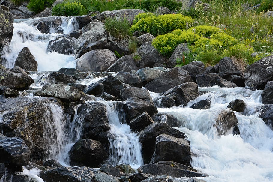 river flowing through rocks surrounded by green grass, Turkey, HD wallpaper