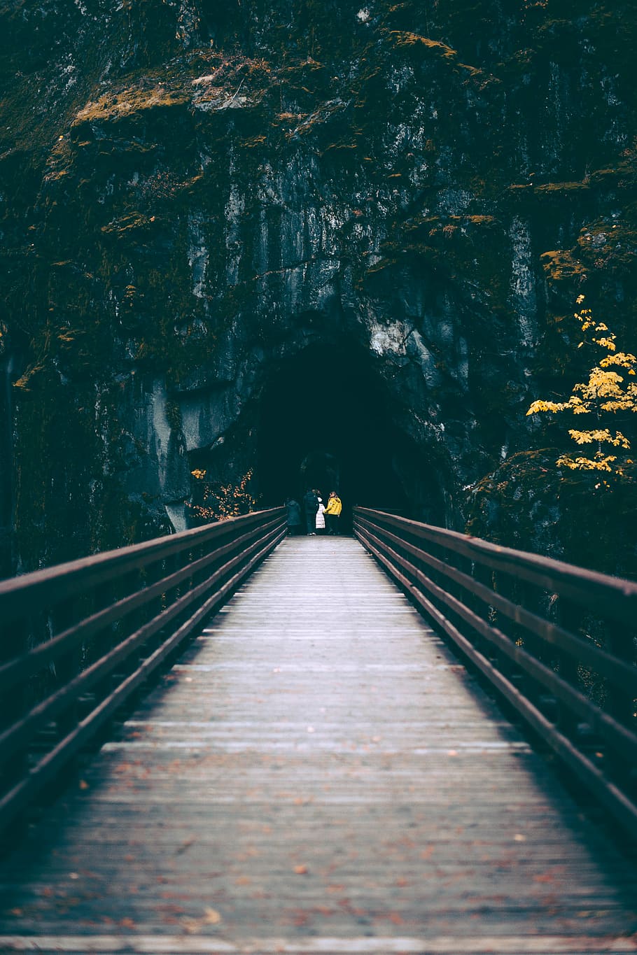 Tunnels of Hope, people walking on wooden bridge towards cave, HD wallpaper