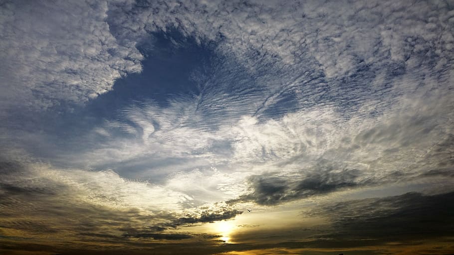 blue and white sky, sunset, sunlight, clouds, horizon, nature HD wallpaper