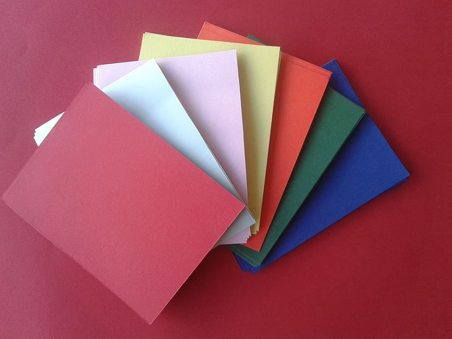 pile of assorted-color books, paper, envelopes, colored, office HD wallpaper