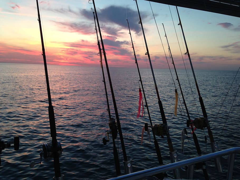 fishing, ocean, sunset, sky, water, sea, cloud - sky, beauty in nature HD wallpaper