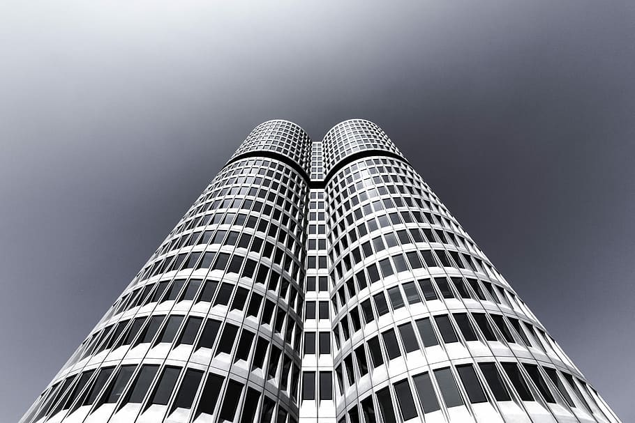 low-angle photography of curtain wall tower building, low angle photography of skyscraper HD wallpaper